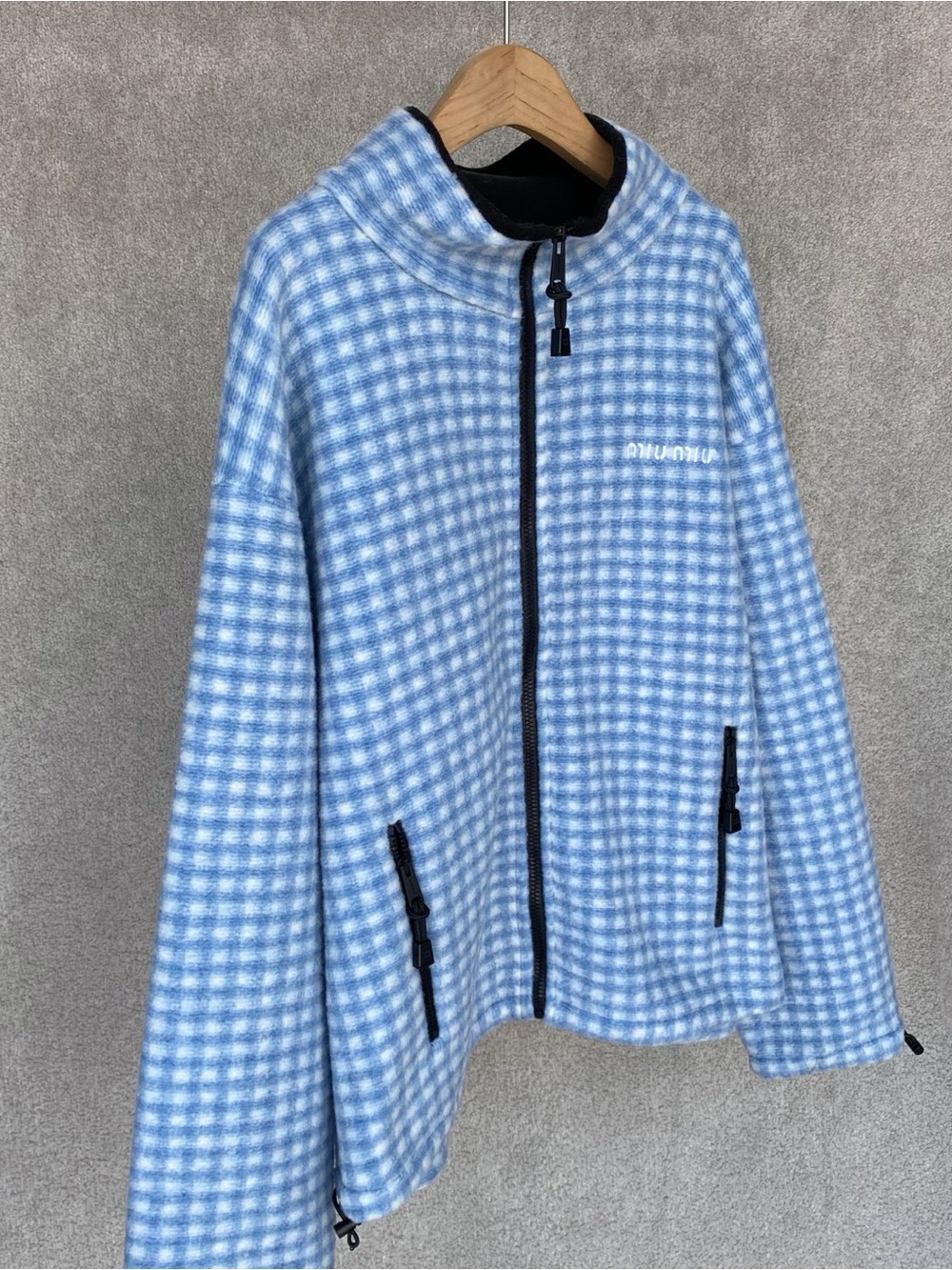 NWOT Miu Miu Blue Gingham Fleece Jacket, Size M - Picture 8 of 15